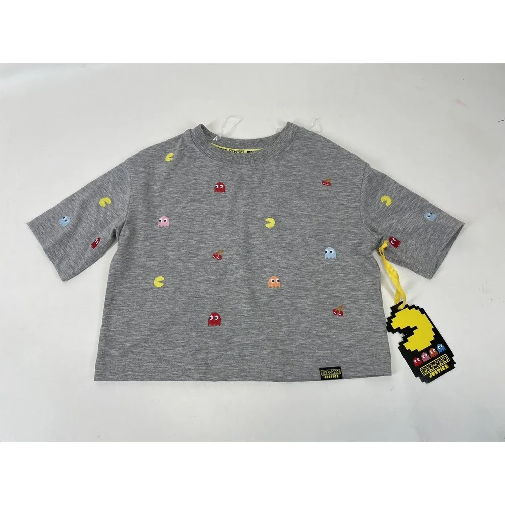 Justice Girls Pacman Cropped‎ Graphic Tee Size XS Gray